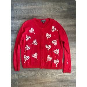 Vintage Y2K Red Heart Cardigan Sweater Size Large